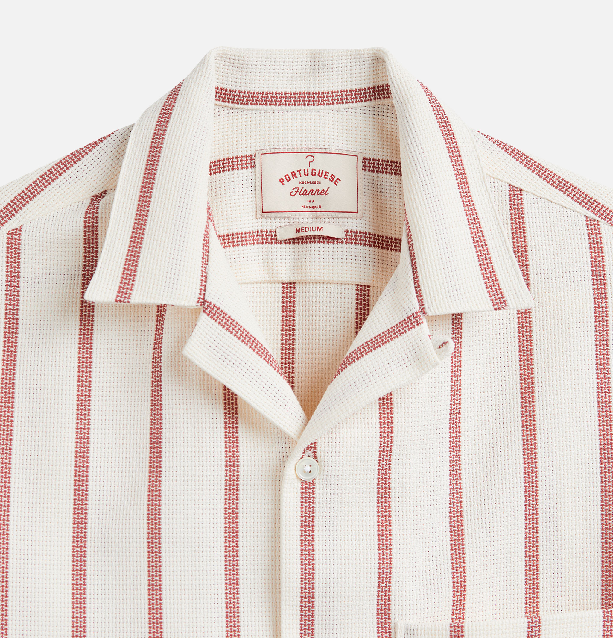 Portuguese Flannel Piquet Shirt Bordeaux Stripe