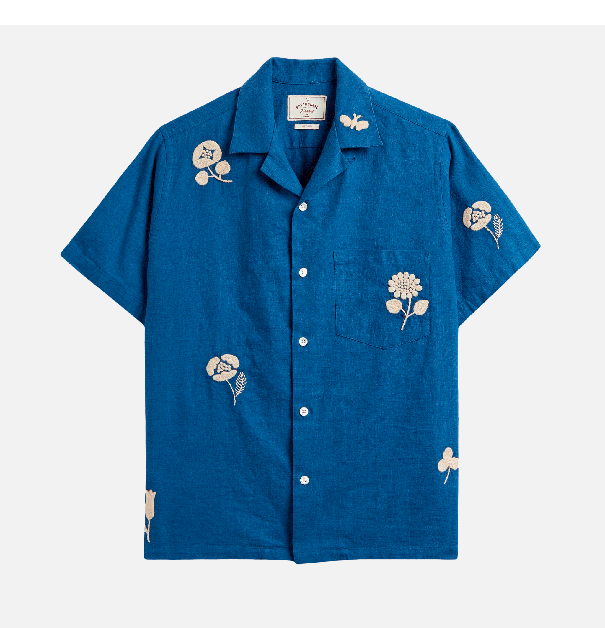 Portuguese Flannel Embroidery Nature Ramie Blue