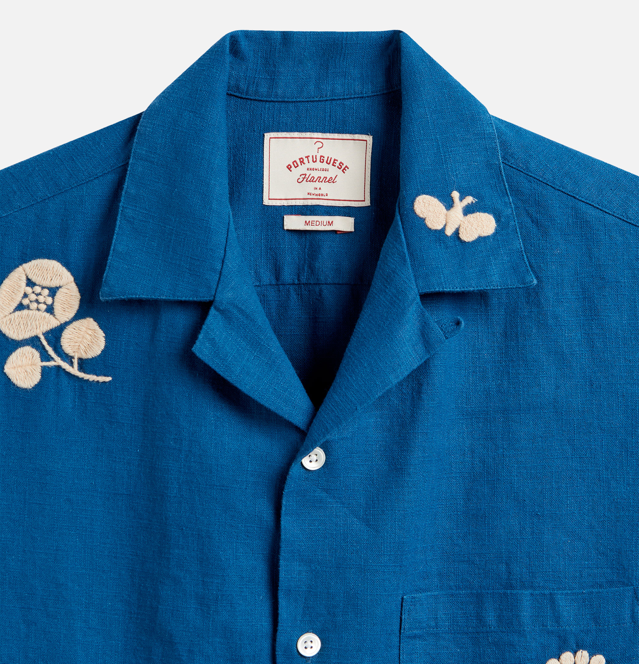 Portuguese Flannel Embroidery Nature Ramie Blue