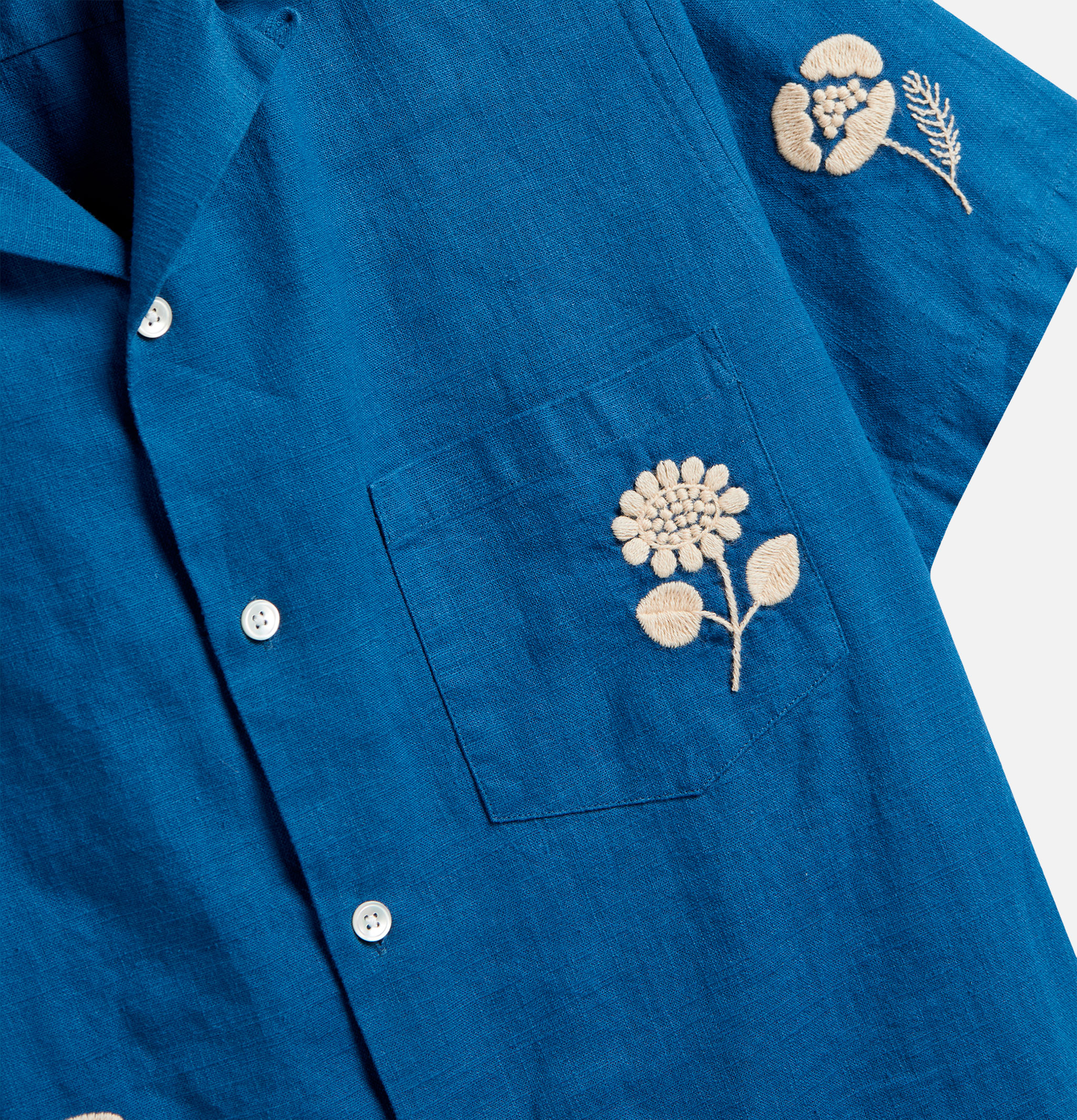 Portuguese Flannel Embroidery Nature Ramie Blue