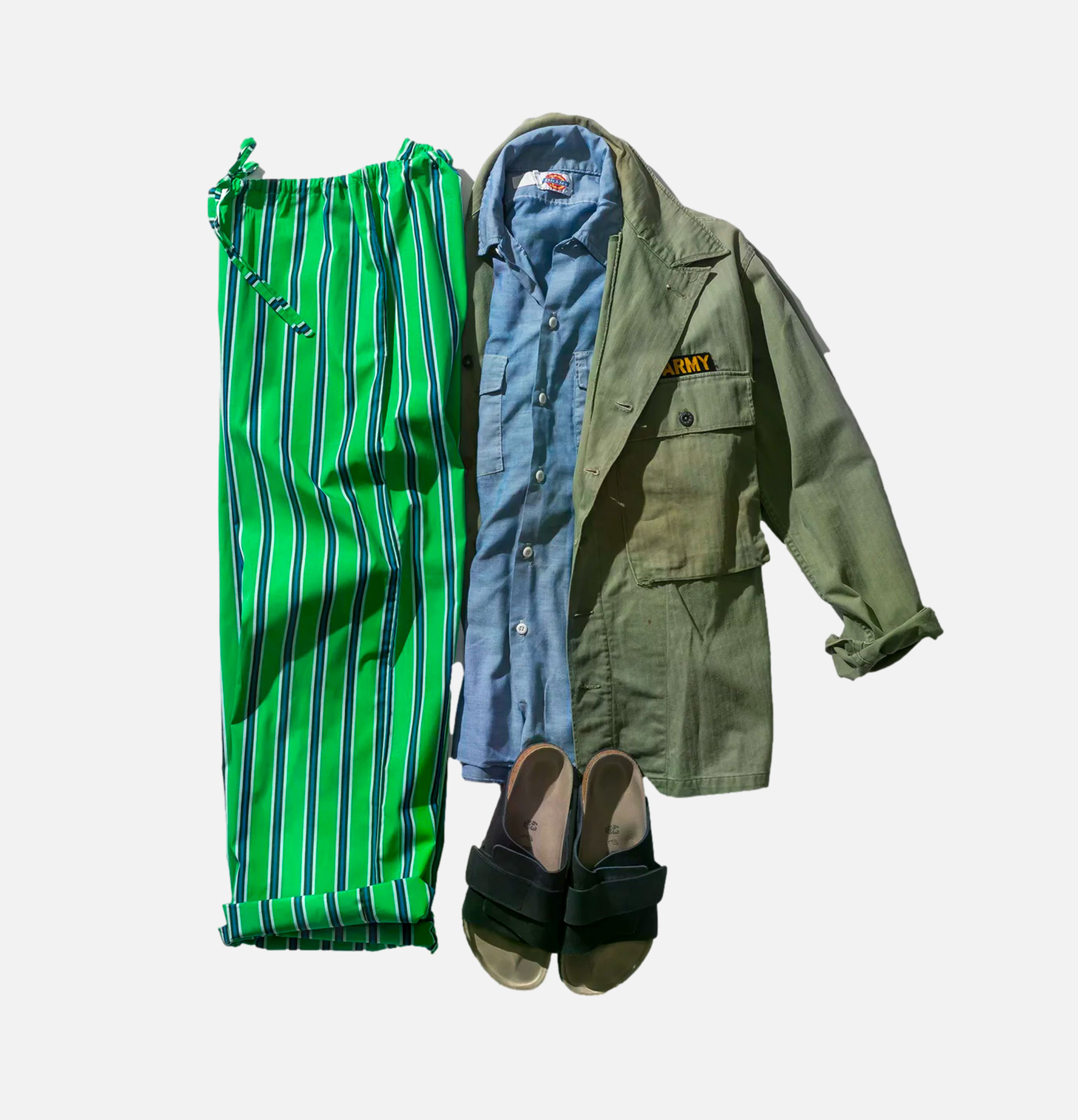 Puebco Cotton Stripe Regular Pant Green