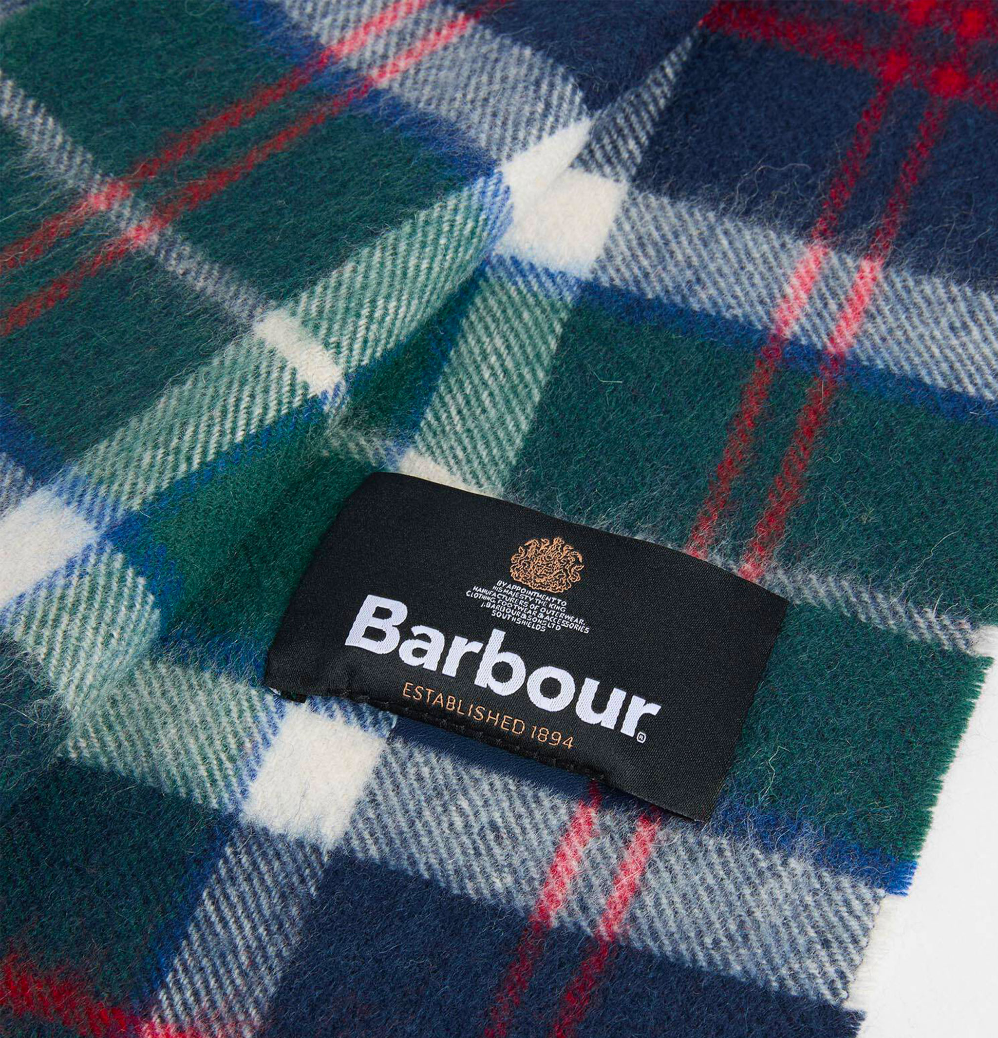 Barbour Wool Cashmere Tartan Scarf Evergreen Tartan
