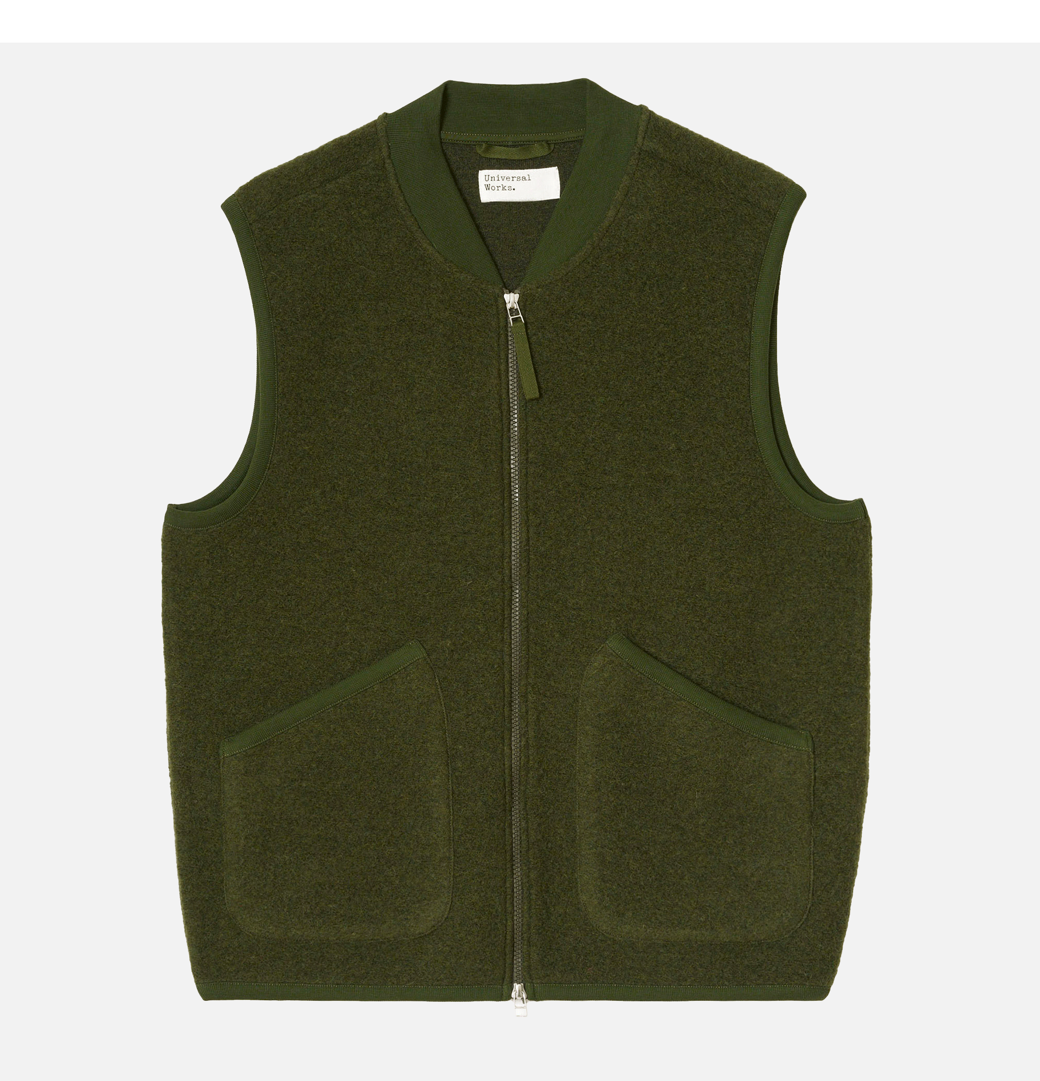 Universal Works Zip Waistcoat Wool Olive