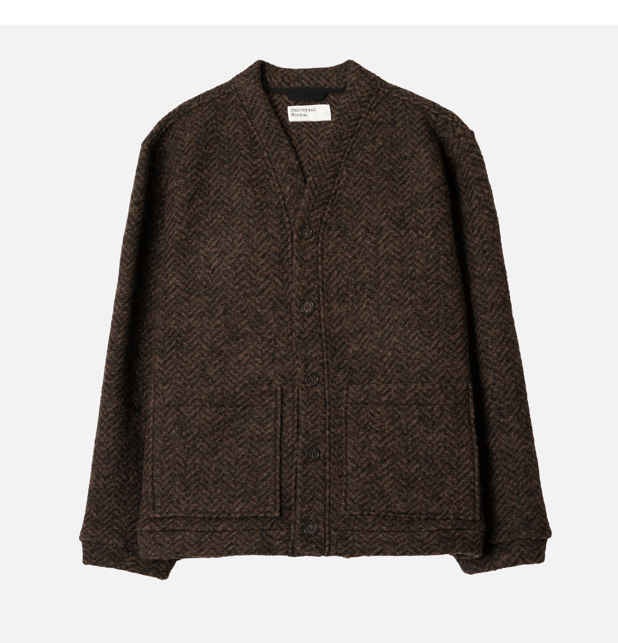 Universal Works Advance Cardigan Raven Fleece Brown