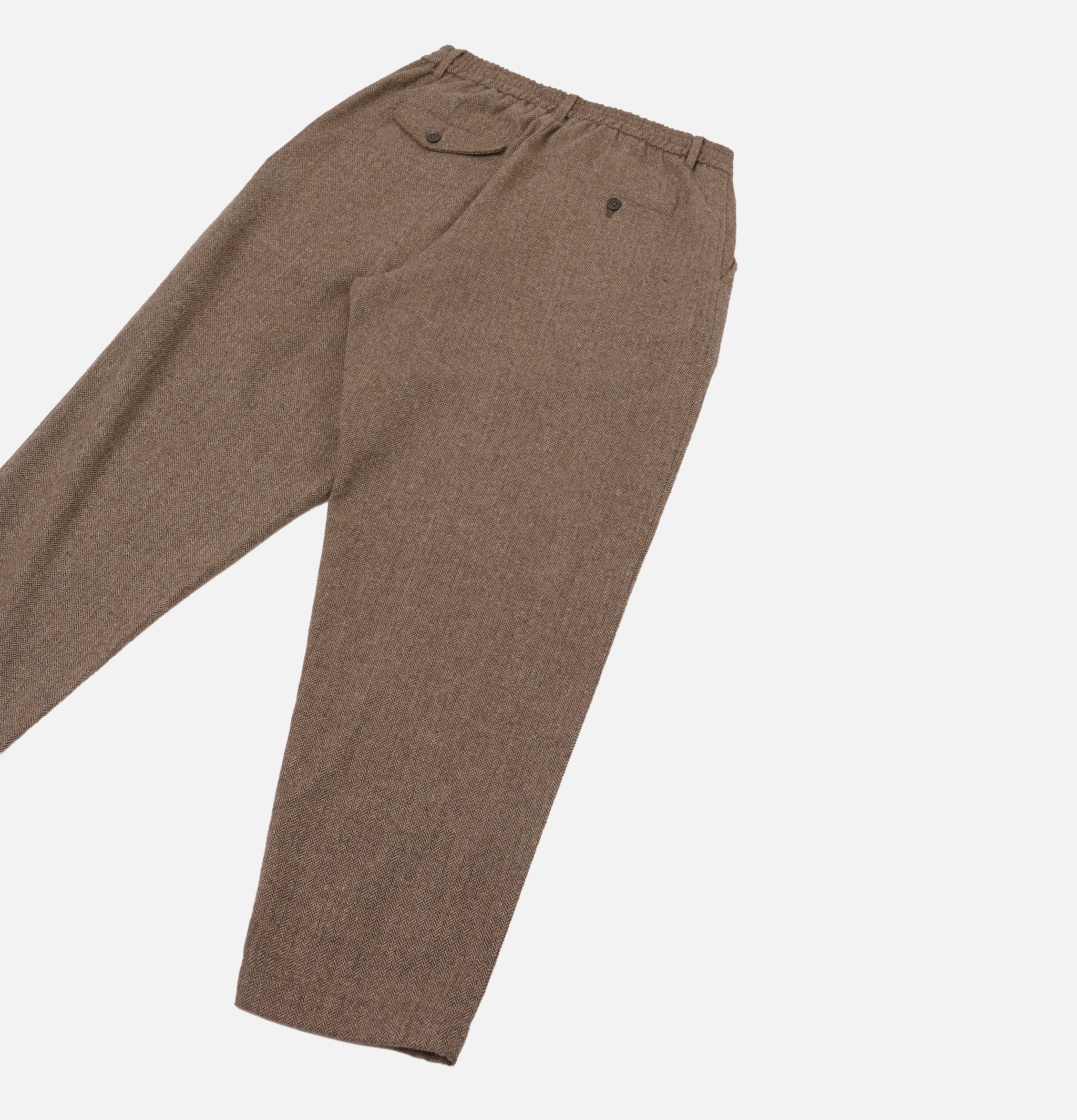 Universal Works Pleated Track Wool Herringbone Brown