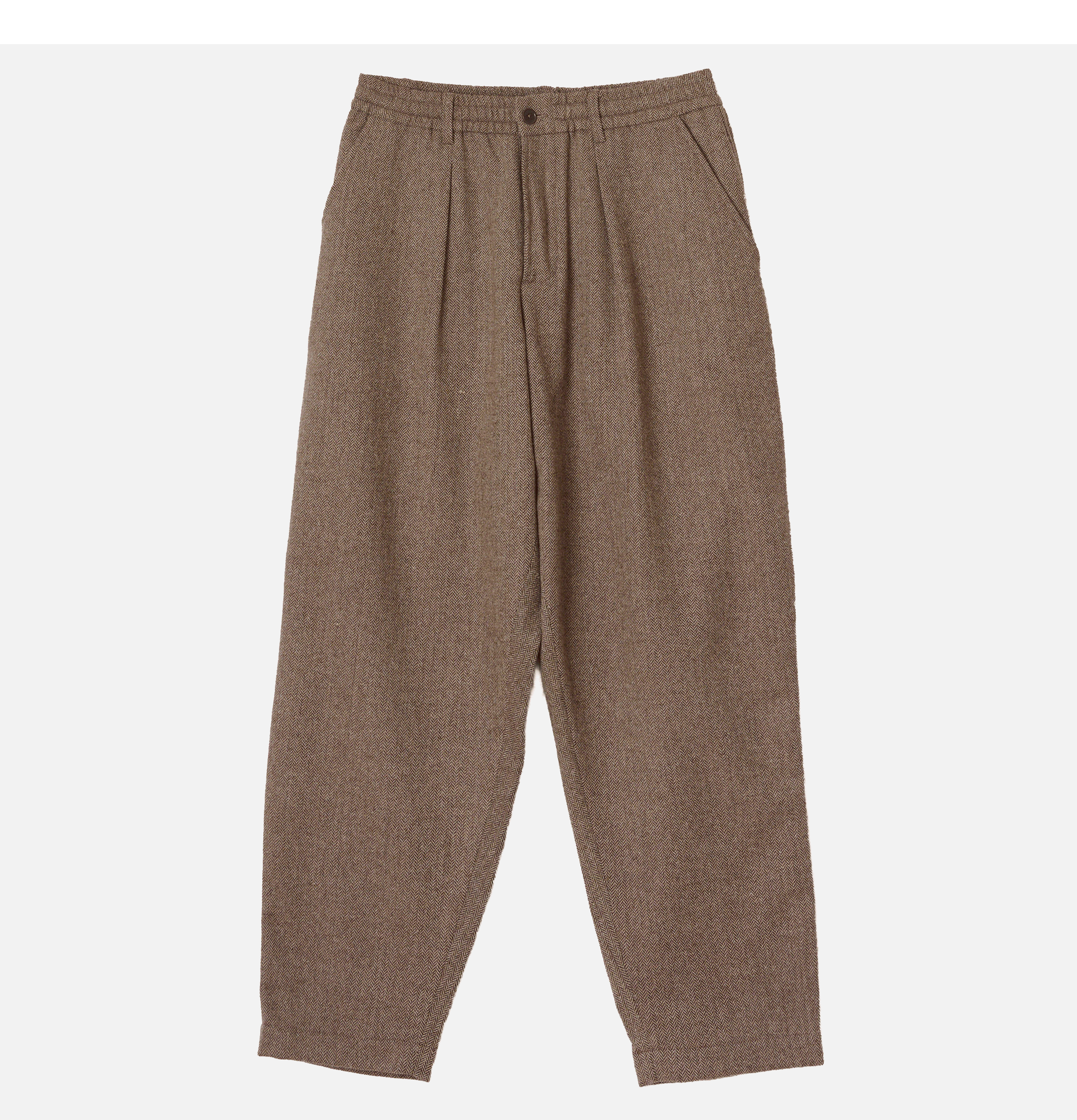 Universal Works Pleated Track Wool Herringbone Brown