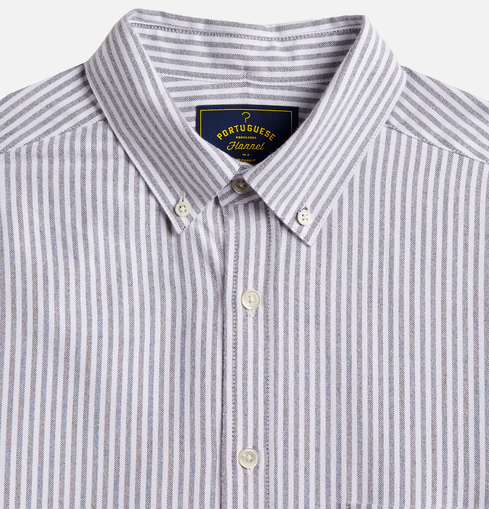 Portuguese Flannel Brushed Oxford Stripe Black Shirt