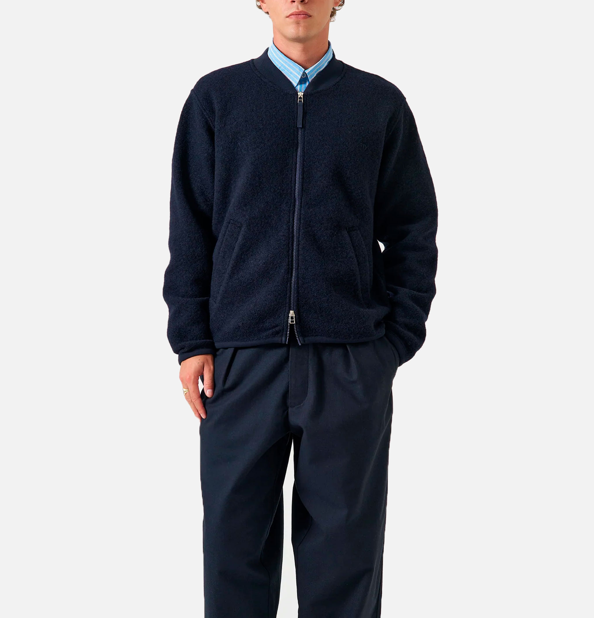 Universal Works Zip Bomber Wool Navy