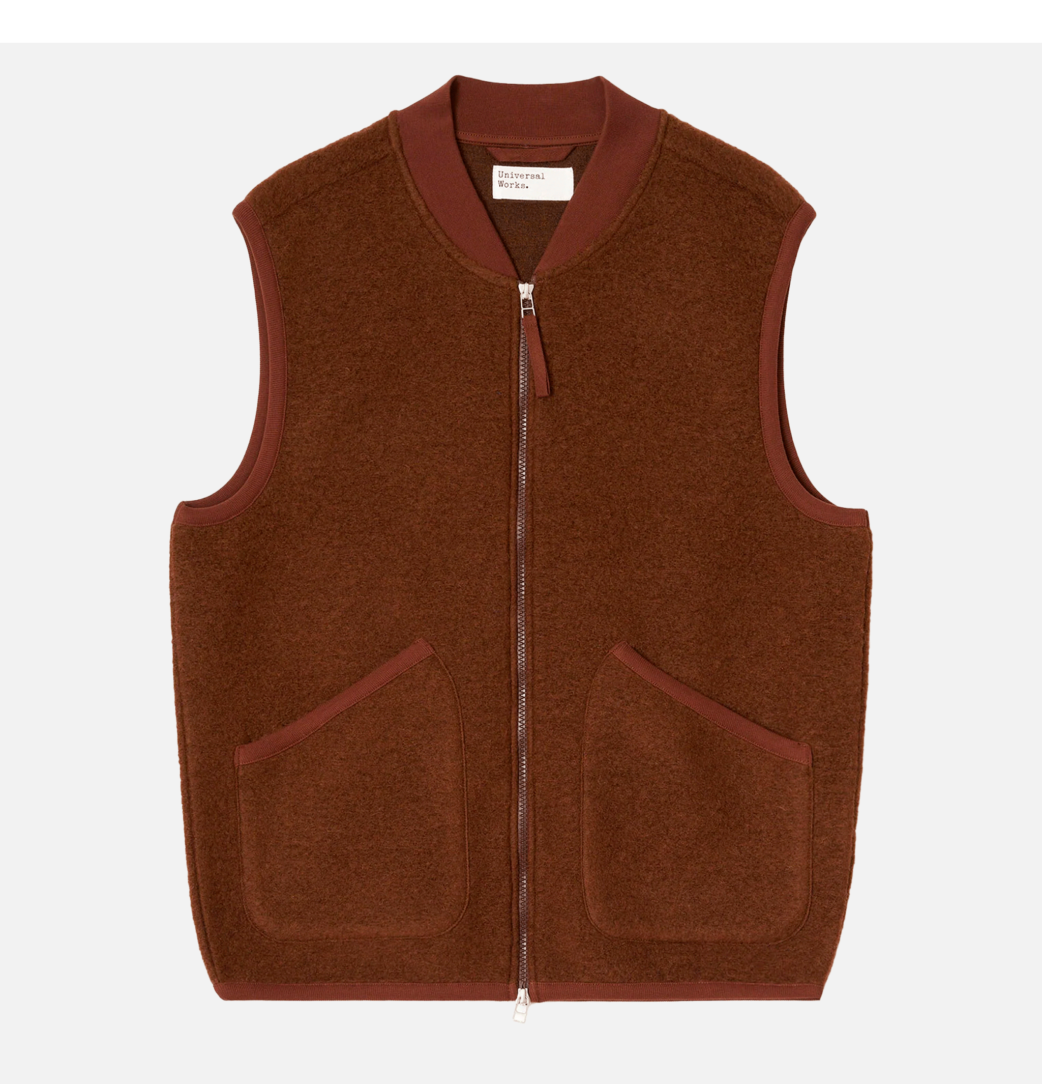 Universal Works Gilet Zip Laine Cacao